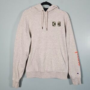 Champion Authentic Athleticwear Mens Gray Hoodie Camo Logo Sleeve Print Medium